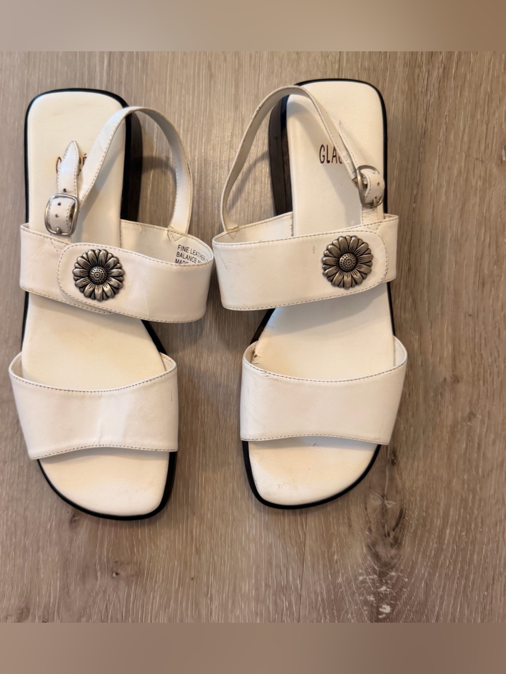 Vtg Y2K Glacée White Leather Chunky Sunflower Sandals Size 8M